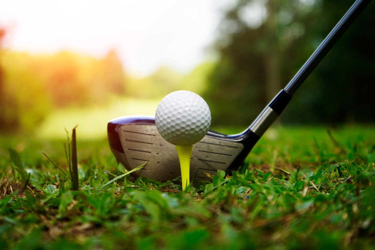 Golf club, ball, and tee